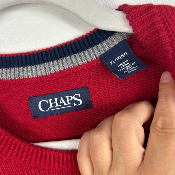 Chaps Red Men’s Crew Neck Pullover Sweater 100% Cotton Size XL - Picture 2 of 6